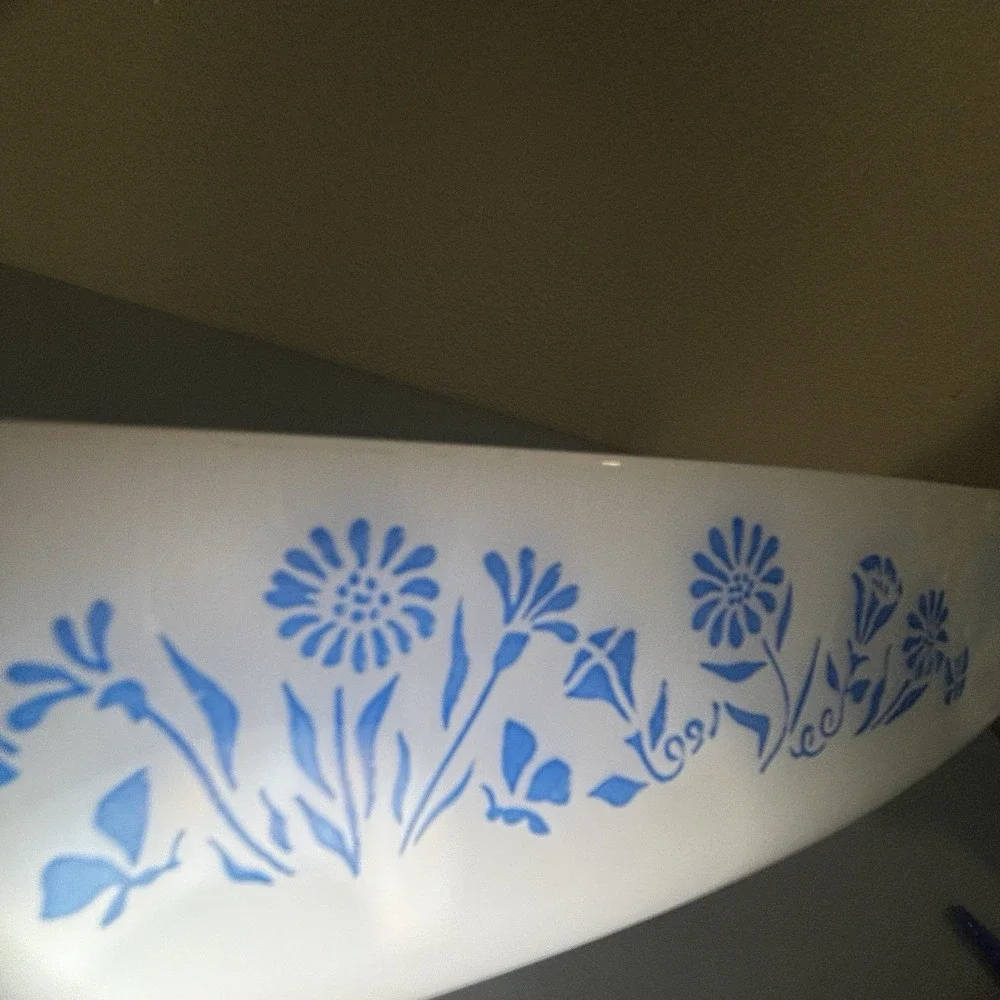 Pyrex Blue Daisy Baking Dish 60's-70's Flowers Casserole Oval Milk Glass Clean